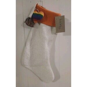 Nicole Miller  Christmas Stocking Rainbow Heart Orange Off White  Holiday New